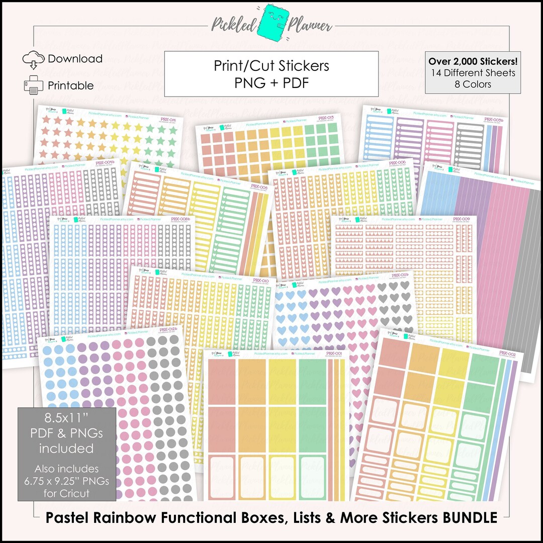 Pastel Rainbow Functional Stickers BUNDLE | 2,826 Total | 8.5x11"/6 ...