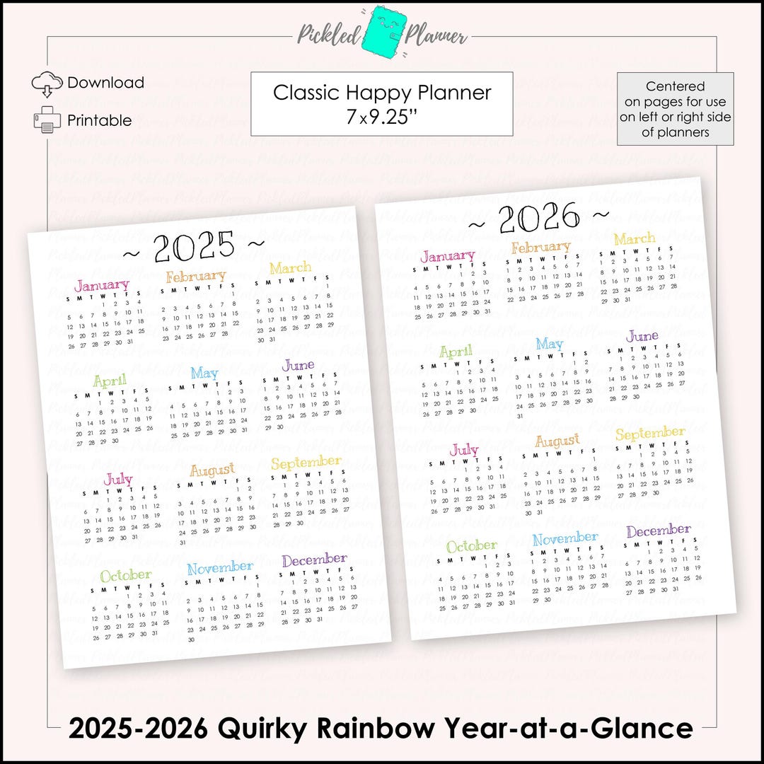 NEW! Centered Classic Quirky Rainbow 20252026 Dated Yearataglance