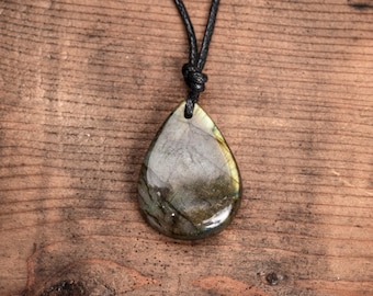 Yellow Labradorite Pendant Crystal Necklace - Adjustable Jewelry - Gifts for Him or Gift for her