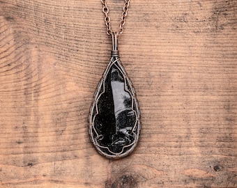 Black Obsidian Crystal Pendant - Fantasy Necklace - Gift For Her - Bohemian Jewelry - Wire Wrapped Pendant - Gifts for her - Gifts for him
