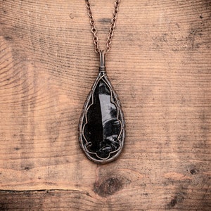 Black Obsidian Crystal Pendant Fantasy Necklace Gift For Her Bohemian Jewelry Wire Wrapped Pendant Gifts for her Gifts for him image 1