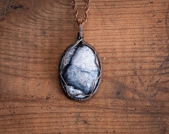 Dendritic Opal Crystal Pendant Necklace - Wire Wrapped Jewelry for Abundance - Handcrafted Gifts For Her & For Him