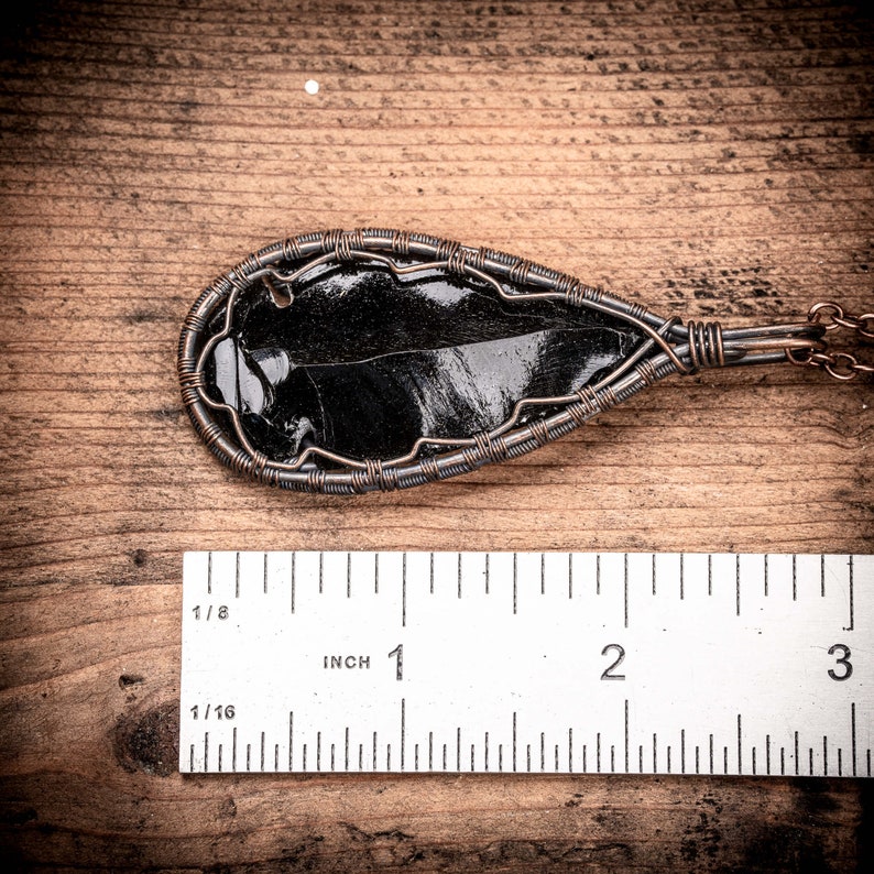 Black Obsidian Crystal Pendant Fantasy Necklace Gift For Her Bohemian Jewelry Wire Wrapped Pendant Gifts for her Gifts for him image 6