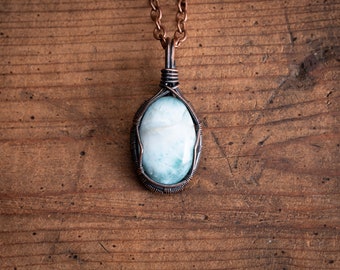 One of a kind Larimar healing crystal necklace, wire wrapped jewelry, gemstone necklace for women, layering necklace,