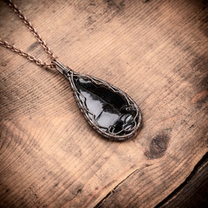 Black Obsidian Crystal Pendant Fantasy Necklace Gift For Her Bohemian Jewelry Wire Wrapped Pendant Gifts for her Gifts for him image 2