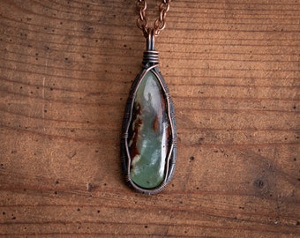 Chrysoprase Wire Wrapped Pendant - Fantasy Jewelry -  Gifts For Him - Gifts for her - Gifts for him