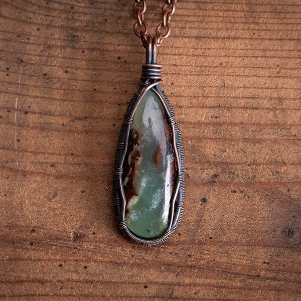 Chrysoprase Wire Wrapped Pendant - Fantasy Jewelry -  Gifts For Him - Gifts for her - Gifts for him