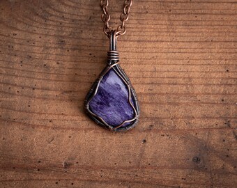 Charoite Crystal Stone Pendant - Charoite Wire Wrapped Pendant - Chakra jewelry for her - Mystic Pendant - wire wrapped jewelry