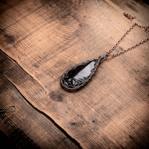 Black Obsidian Crystal Pendant Fantasy Necklace Gift For Her Bohemian Jewelry Wire Wrapped Pendant Gifts for her Gifts for him image 4