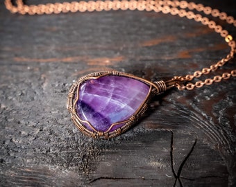 Amethyst natural gemstone necklace - Wire Stone Necklace - Birthstone Jewelry - Wire Wrapped Jewelry