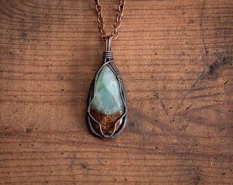 Simple Chrysoprase Copper Pendant - Wire Wrapped Jewelry - Crystal Necklace - Handmade Gifts for Her - Gifts for Him