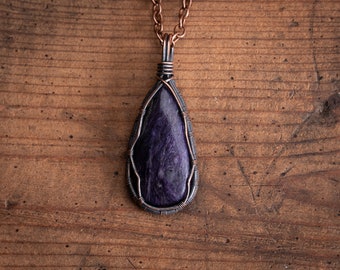 Charoite Stone Pendant Gemstone Necklace For Her - Charoite Jewelry gifts for Girlfriend - Handmade Gifts For Her or For Him