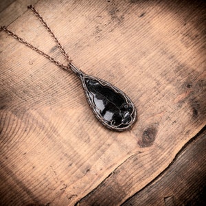 Black Obsidian Crystal Pendant Fantasy Necklace Gift For Her Bohemian Jewelry Wire Wrapped Pendant Gifts for her Gifts for him image 3