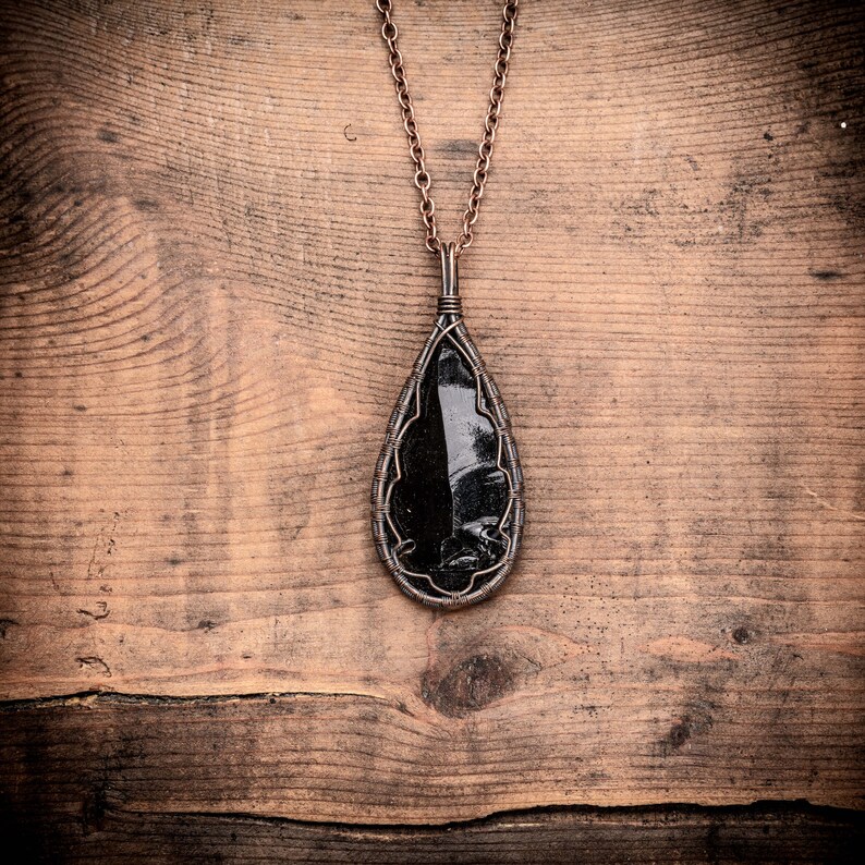 Black Obsidian Crystal Pendant Fantasy Necklace Gift For Her Bohemian Jewelry Wire Wrapped Pendant Gifts for her Gifts for him image 1