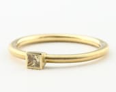 Vintage Solitärring Gold 585 750  Gelber Diamant Princess Cut 0,115ct, Verlobungsring mit gelben Brillant, Antragsring mit gelben Stein