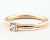 Vintage Solitärring Gold 585 750 Diamant Princess Cut, Verlobungsring mit Brillant, Antragsring mit weißen Stein, Diamond Engagement Ring