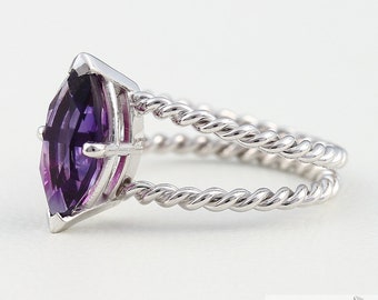 Statement cord ring with amethyst 585 750 gold