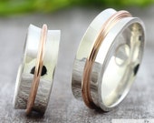 Eheringe "Hommage Drehring", Verspielter Ring Sterlingsilber, Drehring mit Rotgold, Drehring Silber Gold