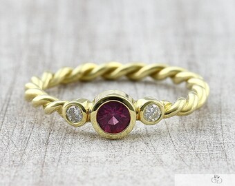 Cord ring ruby brilliant 585 750 gold, brilliant gold ring, engagement ring with diamond, braided ring