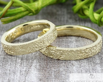 Wedding rings "Lifelines Structure v3" 585 750 gold, wedding rings structured, wedding rings with structure, partner rings for men