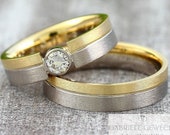 Trauringe "Gelbgold & Weißgold" mit Diamant 0,50ct, Eheringe mit Halbkaräter, Ringe Brillant Gold, Wedding Rings