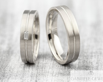 Wedding rings "brilliant baguette" 585 750 white gold platinum, wedding rings with square stone, wedding rings with diamond, rings with engraving