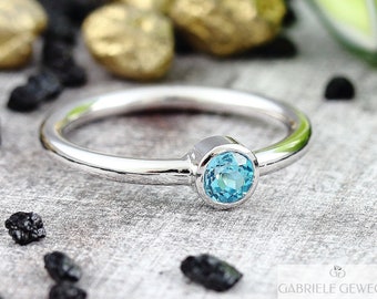 Engagement ring topaz "skyblue" white gold, cocktail ring stacking ring with blue stone