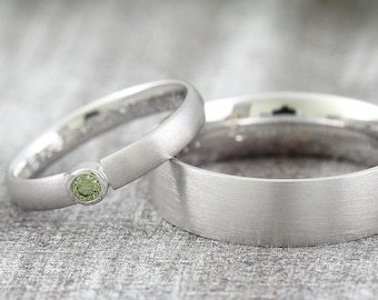 Eheringe "Green Diamond" Gold, Trauringe mit Brillant, Ringe mit Stein grün, Platinring, Green Diamond Wedding Ring