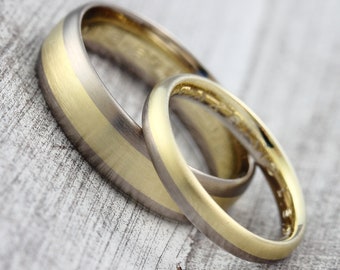 Wedding rings bicolor "585 750 yellow gold & white gold", partner rings 2-colored, partner rings