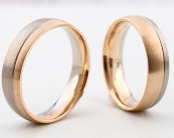 Wedding Rings BiColor "Rose Gold & White Gold" Multicolored wedding rings, wedding rings gold and white gold, rings with engraving