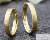 Feine! Eheringe 2,8mm mit Brillant, Schmale Trauringe  585 750 Gelbgold, Partnerringe schlicht, Trauringe mit Stein, Diamant Ringe