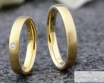 Feine! Eheringe 2,8mm mit Brillant, Schmale Trauringe  585 750 Gelbgold, Partnerringe schlicht, Trauringe mit Stein, Diamant Ringe