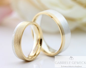 Wedding rings "BiColor yellow gold & silver", wedding rings bicolor silver, wedding rings two-tone with stone, rings with engraving