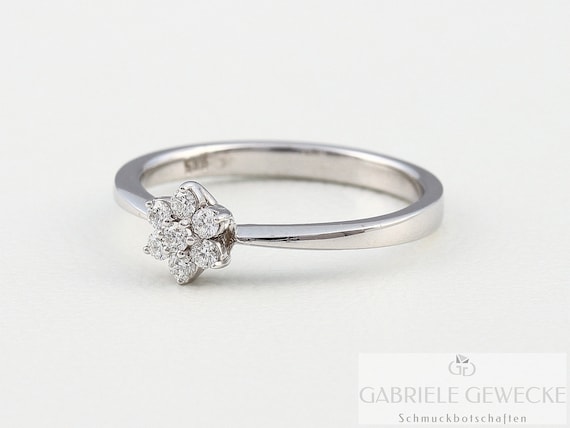 Flower Solitaire Diamond Ring 0.14 Ct Flower Ring Gold