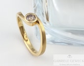 Geschwungener Solitär Brillantring 0,23ct, Verlobungsring mit Diamant,  Diamantring 585 750 Gold, Ring mit braunen Diamant
