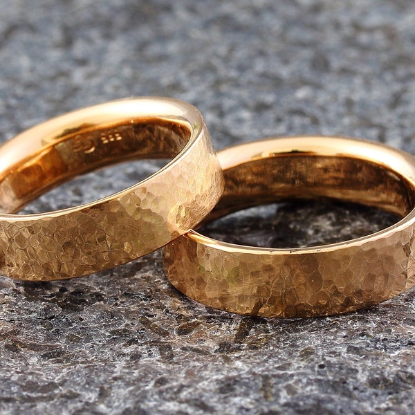 Wedding rings "Hammered" 585 750 gold, wedding rings hammered red gold, wedding rings with structure, wedding rings hammered structured