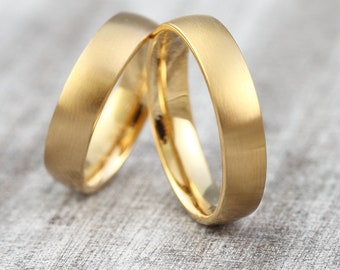 Wedding rings "pikeFINE" 585 750 gold, wedding rings narrow simple, wedding rings yellow gold without stone, gold rings narrow, wedding rings wedding rings with engraving