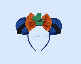 Goofy Mickey Ears Disney hoofdband blauwe pailletten oranje strik parkoutfit