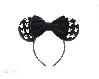 Mickey Perlenohren, Mickey Perlen schwarzes Ohr, Minnie Ohren, weiße Perlenohren, Mickey Ohren, Maus Ohren Stirnband, Samt Mickey Ohren, schwarze Ohren