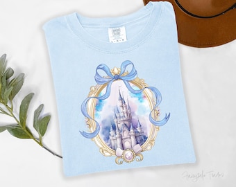 Comfort Color® Disney Magical Castle-shirt, Magic Kingdom Blue Coquette-shirt, Disney Castle-sprookjesshirt, Disneyworld-gezinsuitje