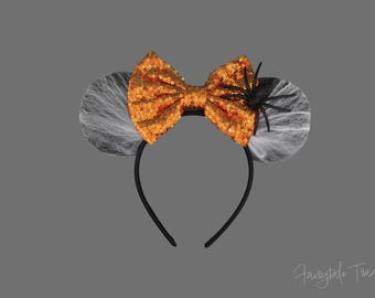 Orange Spider web Halloween Mouse Ears Minnie Mouse Halloween Ear Halloween Mickey Ear Spider Web Mickey Ear Disney Mickeys not so scary