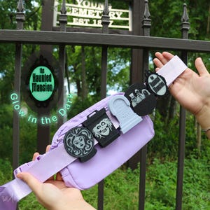 Haunted Mansion Bag Charm Set | Glow in the Dark Belt Bag Charms | Madame Leota, Hatbox Ghost, Hitchhiking Ghost, Disney Halloween Accessory