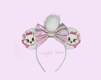 Marie Aristocats Mickey Ears Marie Disney Headband Minnie Kids Ear Marie Cat Mouse Ear Headband White Fur Mickey Ear Aristocats Marie Mouse