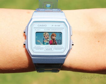 Frozen Elsa Anna Kids Watch: Clear Blue Casio Digital Watch