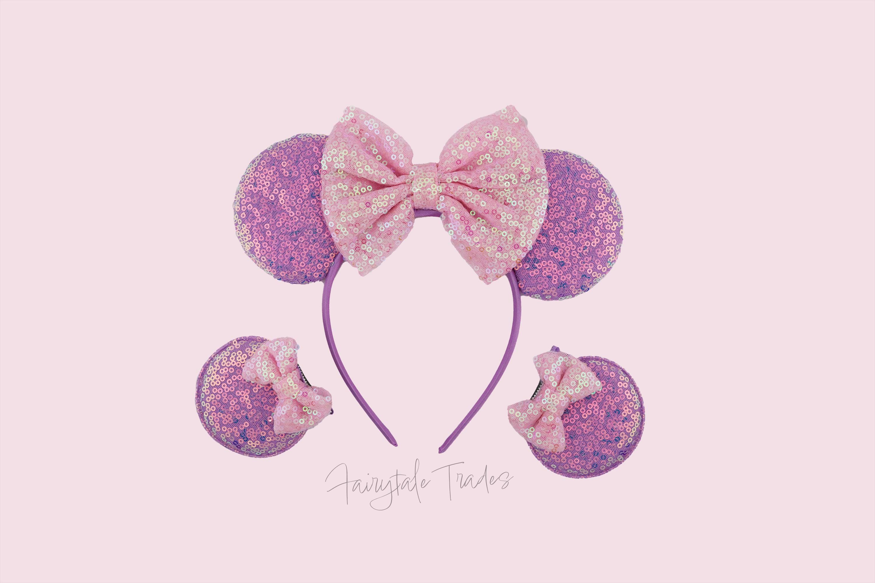 Pastel Blue Velvet & Pink Floral Mommy & Me Minnie Ears | Disney-Inspired Set Mommy and Me Minnie Ears - Etsy main image 2