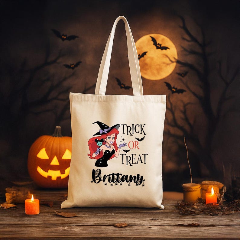 Ariel Trick or Treat Bag Little Mermaid Personalized Halloween Bucket Disney Princess Trick or Treat Bag Custom Halloween Bag for Girls image 1