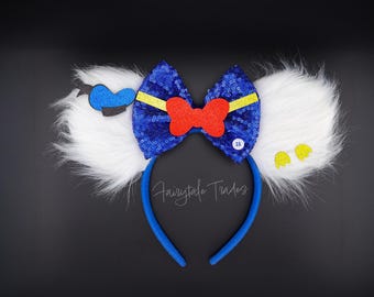 Donald Duck Disney Ears Headband | Blue Sequin Bow Mickey Ears | Donald Duck Hat & Feet | Disneybound Outfit Accessory | Disney Park Ears
