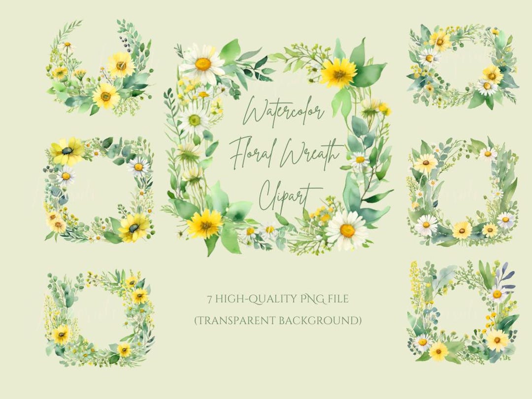 Watercolor Floral Wreath Clipart | Yellow Wildflowers PNG | Boho ...