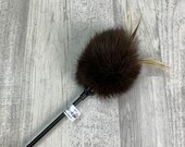 Cat toy Rabbit fur feathers teaser Rabbit skin cat toy Rabbit fur cat toy Interactive cat toy Feather cat toy