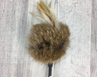 Cat toy | Rabbit fur & feathers teaser | Rabbit skin cat toy | Rabbit fur cat toy | Interactive cat toy | Feather cat toy |